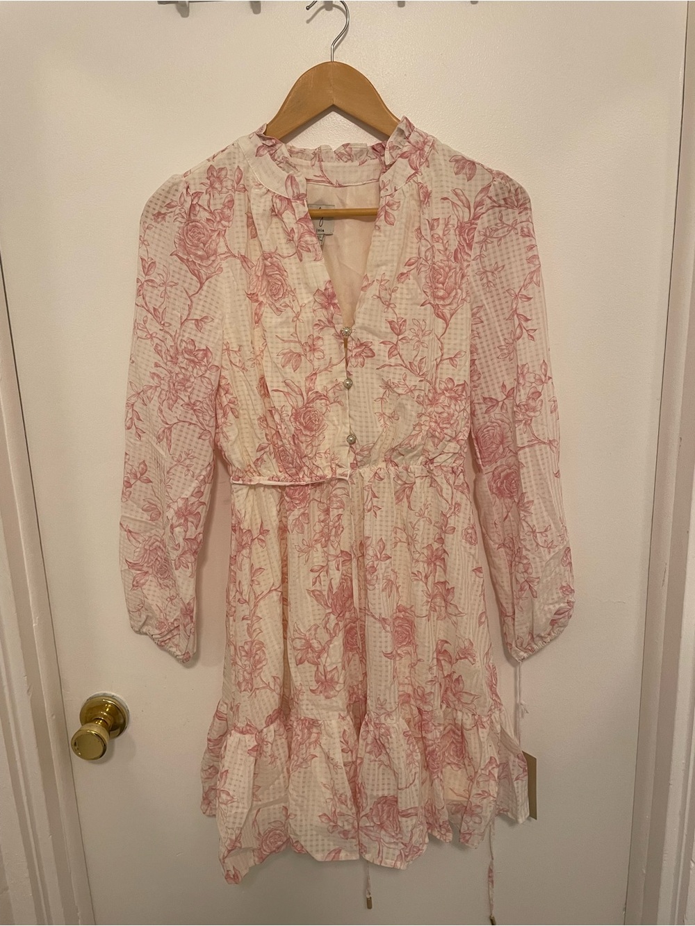 Joie Pink Floral Long Sleeve Ruffle Dress